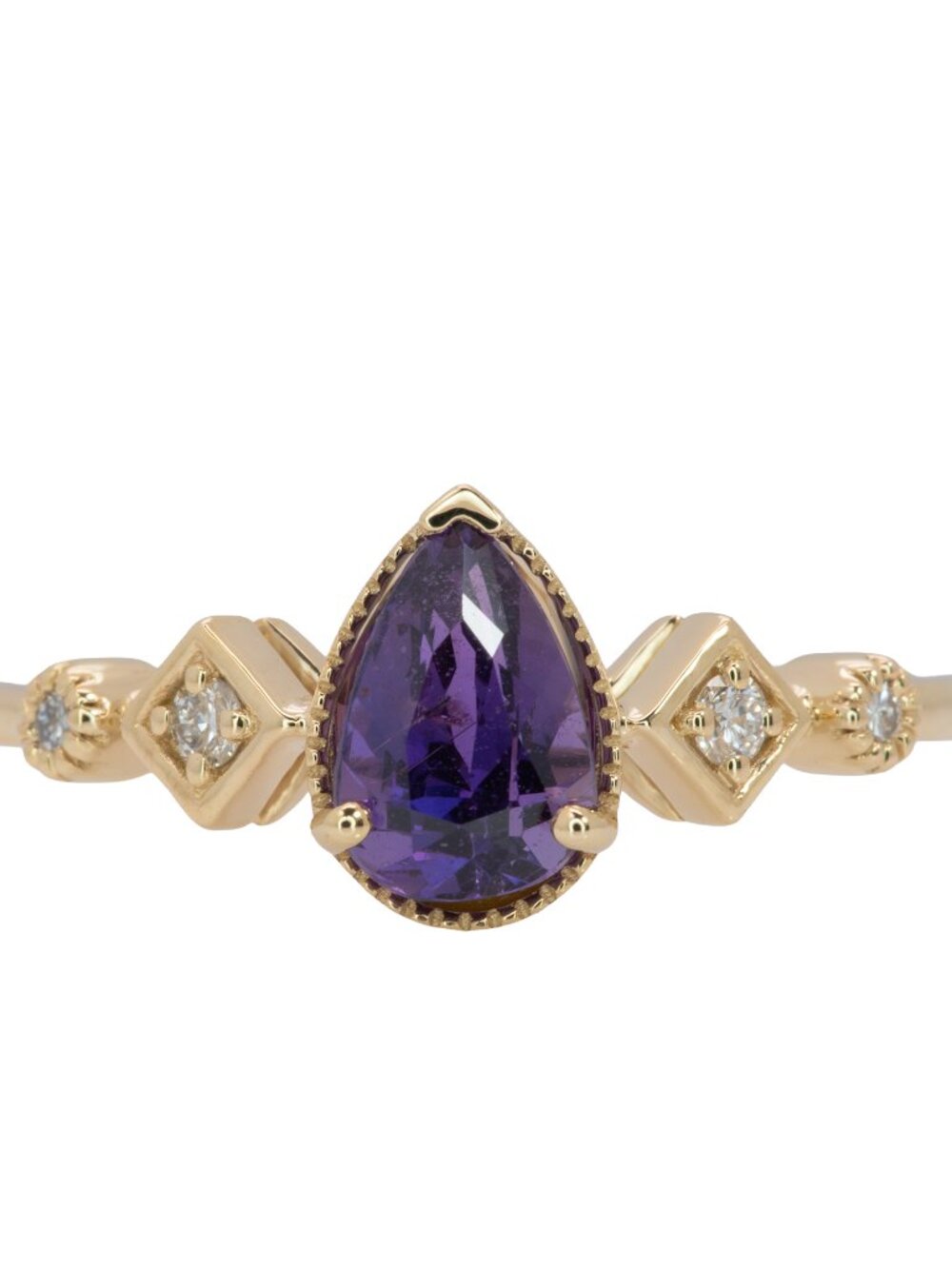 1.18Ct Pear Purple Sapphire & Diamond Ring in Solid 14K Yellow Gold
